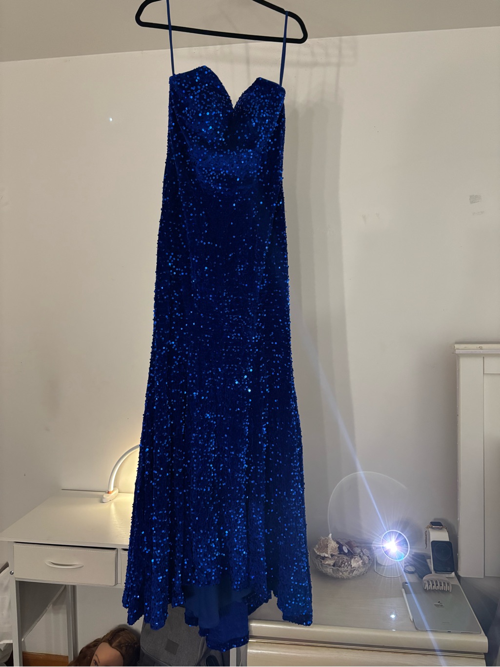 Strapless Royal Blue Sequin Prom Dress